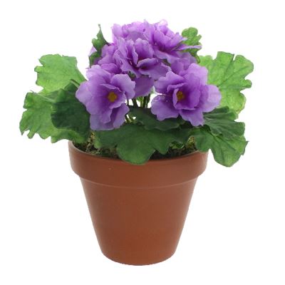 Lilac African Violet Realistic Artificial Plant In Terracotta Pot